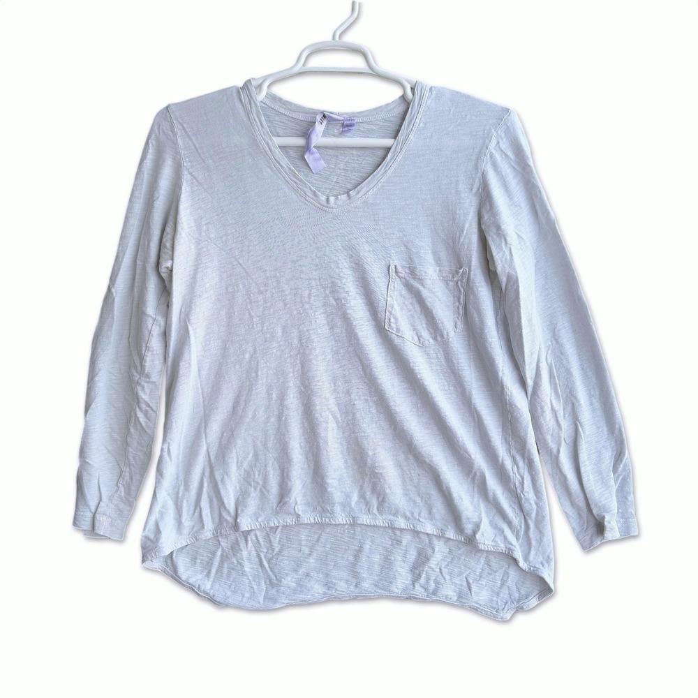Wilt Slub Cotton Pocket Tee Women Medium White V-Neck Long Sleeve‎ High Low Hem